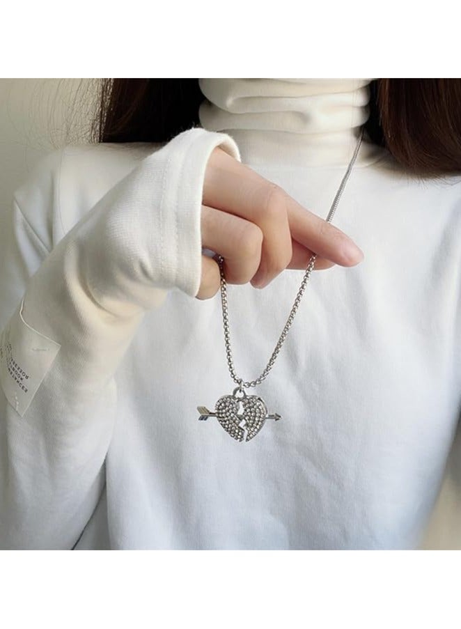 MARIO DRAFTS Stainless Steel Chain Necklace with Crystal Broken Heart Arrow Pendant, Men's Jewellery - Image 4