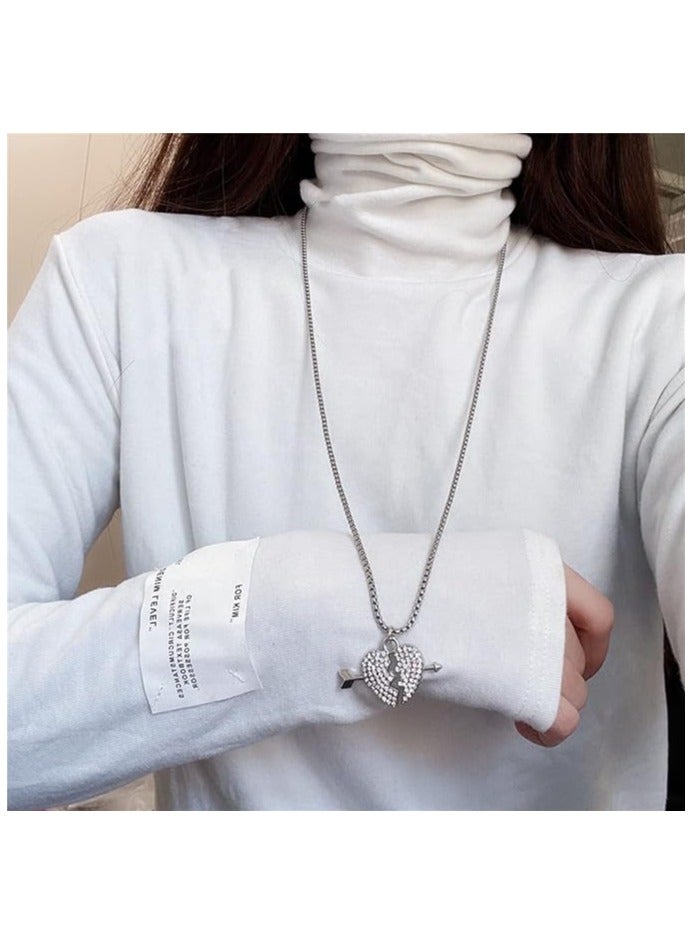 MARIO DRAFTS Stainless Steel Chain Necklace with Crystal Broken Heart Arrow Pendant, Men's Jewellery - Image 5