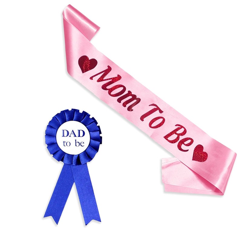 WOBBOX Baby Shower Pink Sash Daddy to Be Mom to Be - Image 1