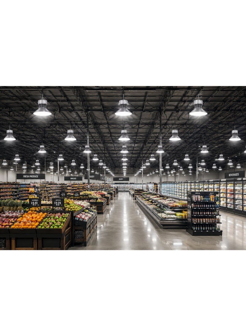 مصباح LED هاي باي صناعي 200 واط 6500 كلفن لإضاءة المستودعات، كشاف هاي باي عالي القدرة، AC170-265V، CRI 80، PF 0.9، تقنية LED بعدسات - Image 3