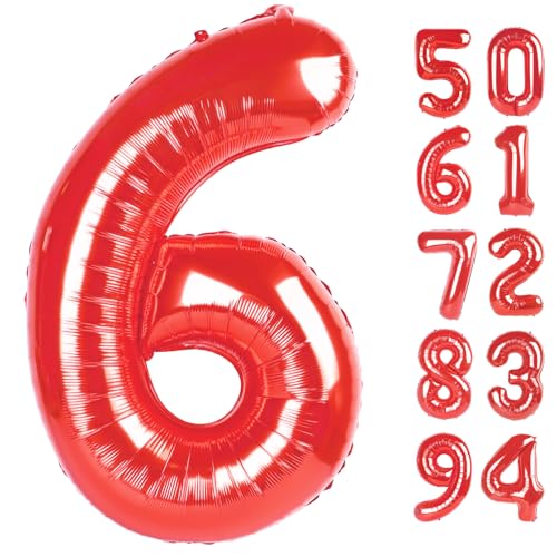 IWERP Red 6 Balloon Number Balloon 40 Inch for Red Party Supplies 6th Balloons for Birthday 6 Birthday Balloon Number 6 Balloon - Image 1