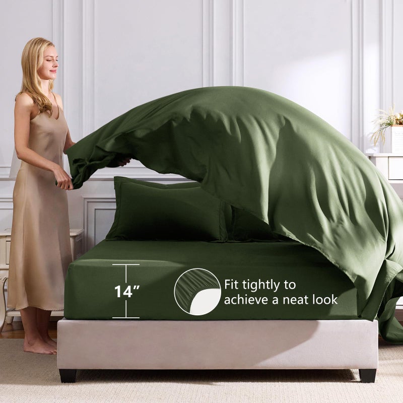 CozyLux Queen Comforter Set Olive Green - Bed in a Bag Queen Size 7 Pieces, Luxury Soft Bed Set for All Seasons, Bedding Set with Down Alternative Comforter, Sheets, Pillowcases & Shams - Image 5