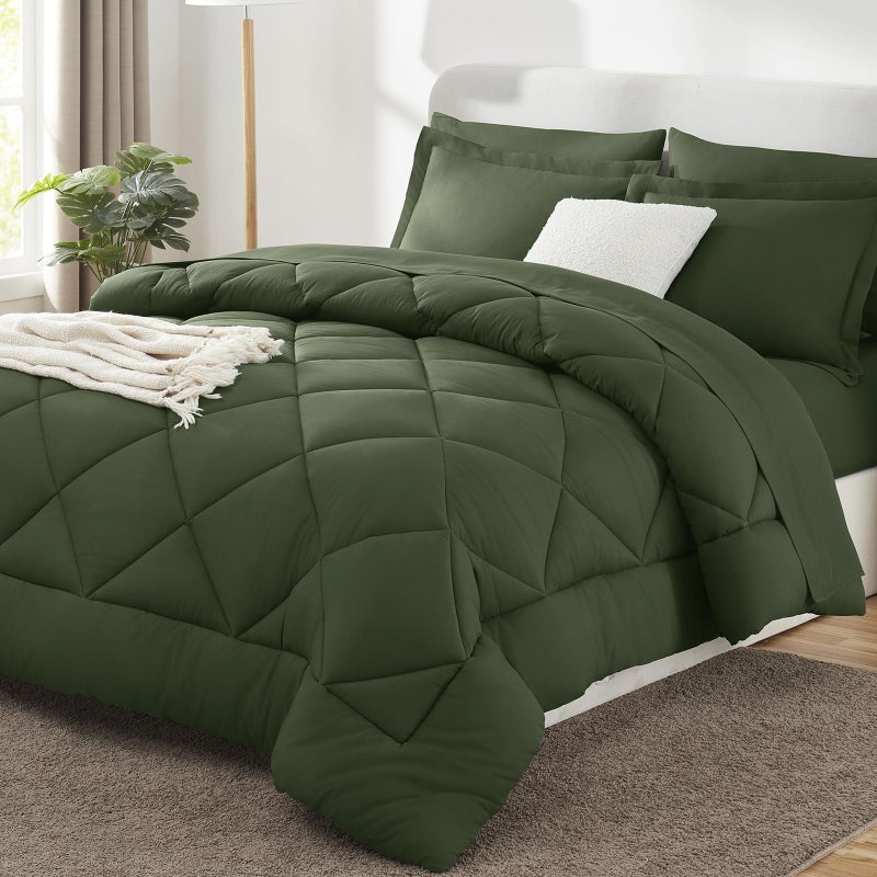 CozyLux Queen Comforter Set Olive Green - Bed in a Bag Queen Size 7 Pieces, Luxury Soft Bed Set for All Seasons, Bedding Set with Down Alternative Comforter, Sheets, Pillowcases & Shams - Image 1
