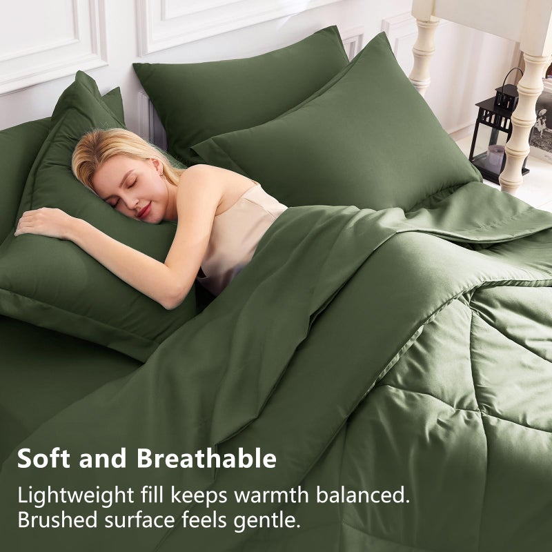 CozyLux Queen Comforter Set Olive Green - Bed in a Bag Queen Size 7 Pieces, Luxury Soft Bed Set for All Seasons, Bedding Set with Down Alternative Comforter, Sheets, Pillowcases & Shams - Image 3