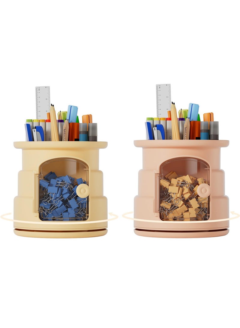 SYOSI 2 Pcs Pen Holder for Desk, 360 Degree Rotating Pencil Holder Makeup Brush Holder, Multifunctional Pen Organizer, Desk Caddy for School, Office, Home, Art Supply - Image 1