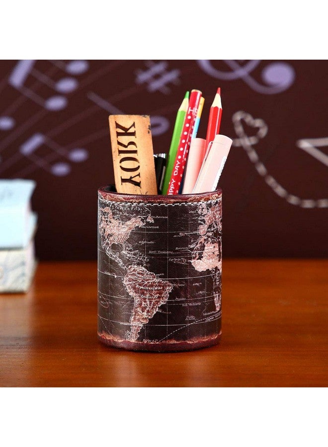 LINKWELL Black World Map Pattern Pu Leather Pencil Pen Holder Desk Organizer Ph46 - Image 3