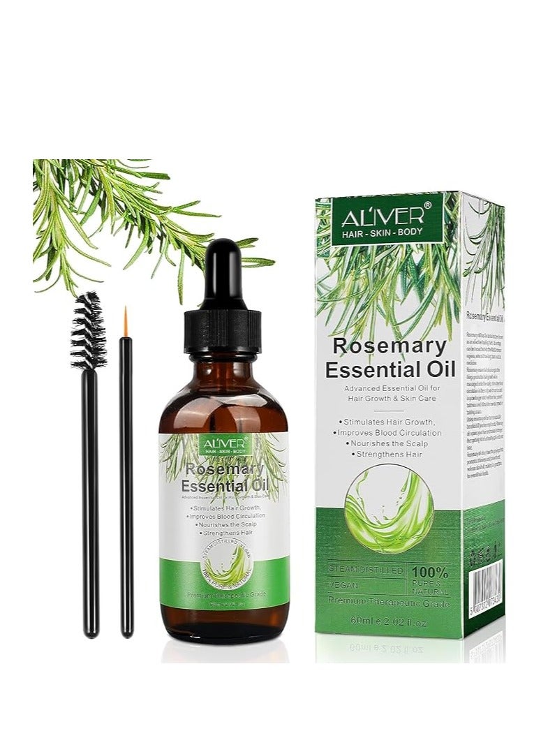 أليفر زيت إكليل الجبل لنمو الشعر، 2 أونصة سائلة، مصل زيوت إكليل الجبل العطرية العضوية النقية للشعر الجاف التالف والنمو، وعلاج تساقط الشعر وفروة الرأس - Image 1