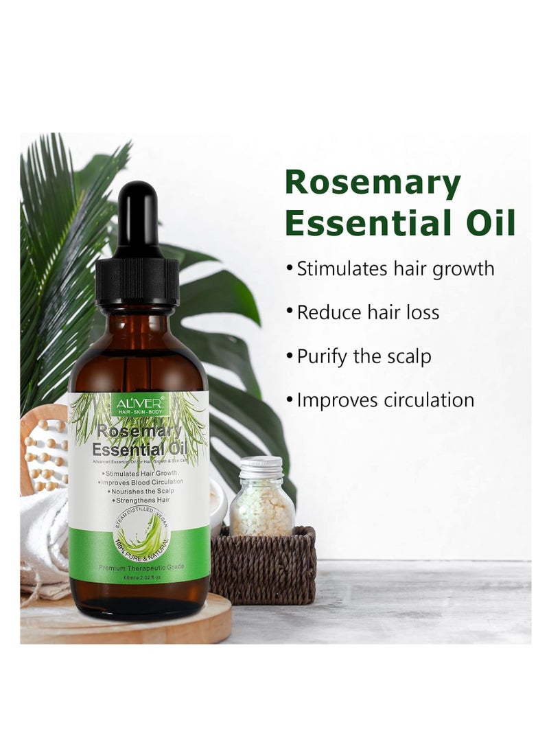 أليفر زيت إكليل الجبل لنمو الشعر، 2 أونصة سائلة، مصل زيوت إكليل الجبل العطرية العضوية النقية للشعر الجاف التالف والنمو، وعلاج تساقط الشعر وفروة الرأس - Image 2