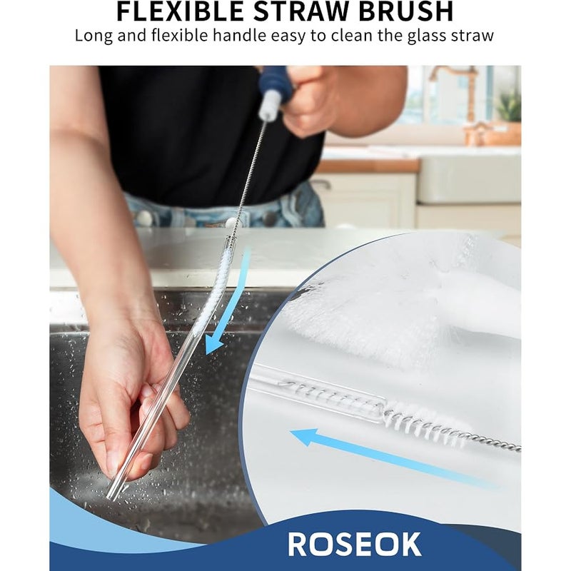 ROSEOK 2in1 Long Handle Bottle Brush with Straw Brush for Cleaning Glass, Sports Bottle, Coffee Mug,1 Pack - Image 5