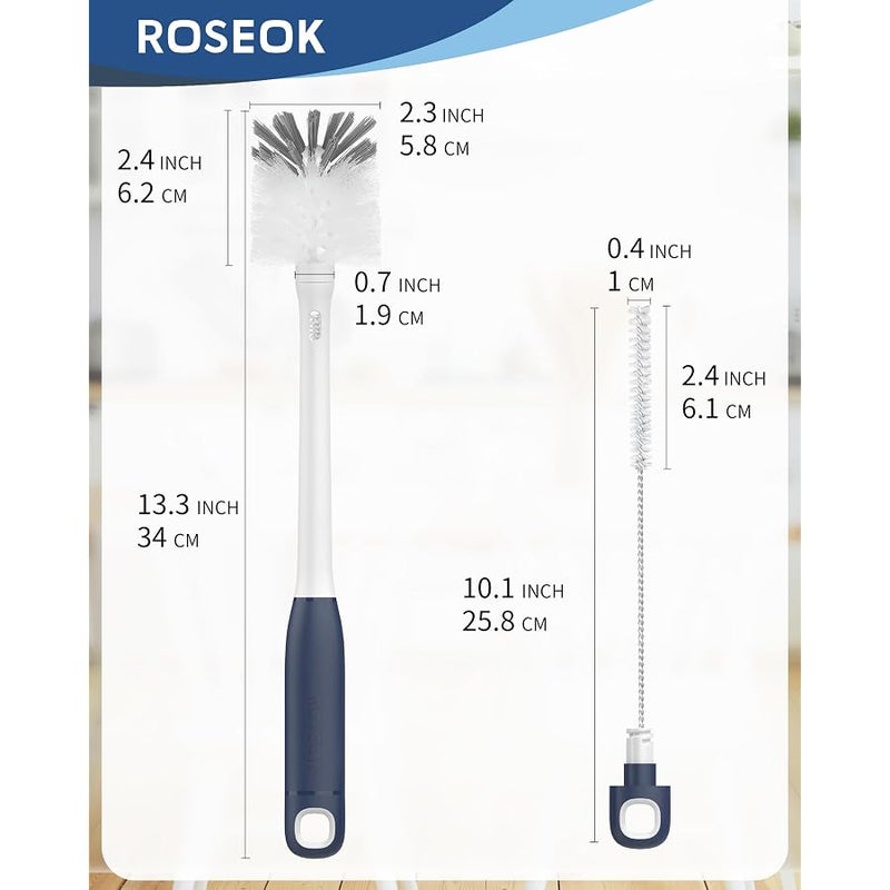 ROSEOK 2in1 Long Handle Bottle Brush with Straw Brush for Cleaning Glass, Sports Bottle, Coffee Mug,1 Pack - Image 2