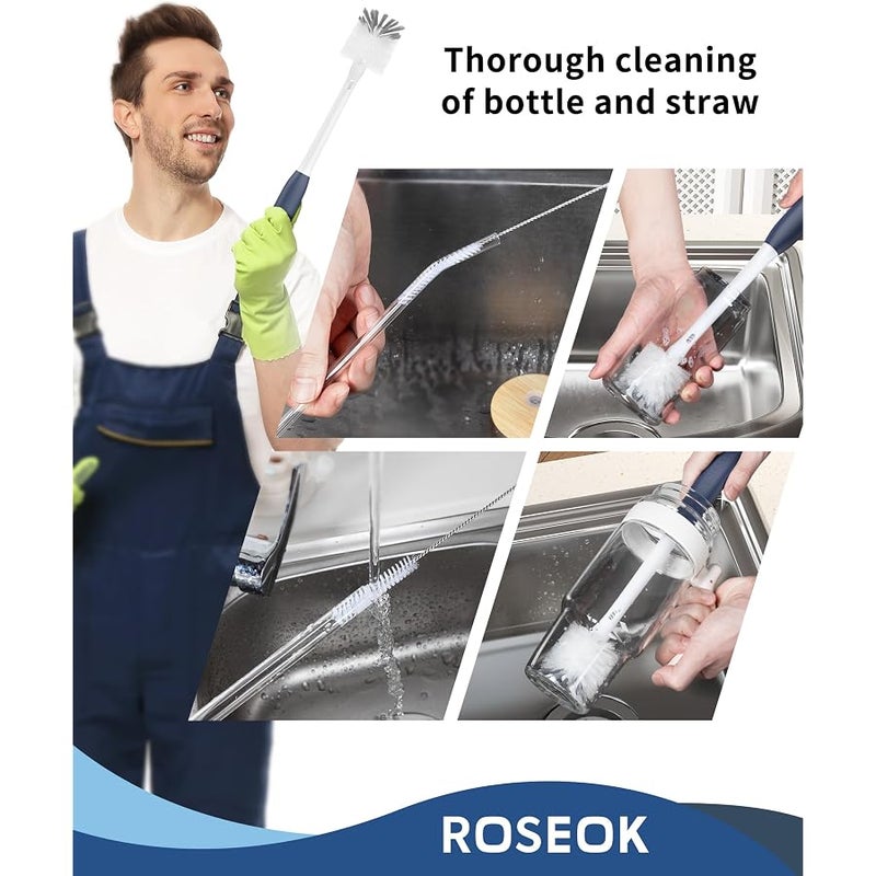 ROSEOK 2in1 Long Handle Bottle Brush with Straw Brush for Cleaning Glass, Sports Bottle, Coffee Mug,1 Pack - Image 3