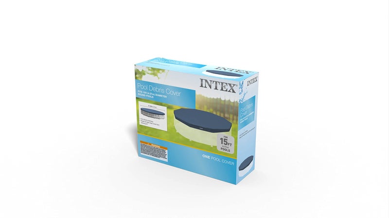 INTEX 28032E Pool Cover: for 15ft Round Metal Frame Pools â€“ Includes Rope Tie â€“ Drain Holes â€“ 10in Overhang â€“ Snug Fit - Image 4