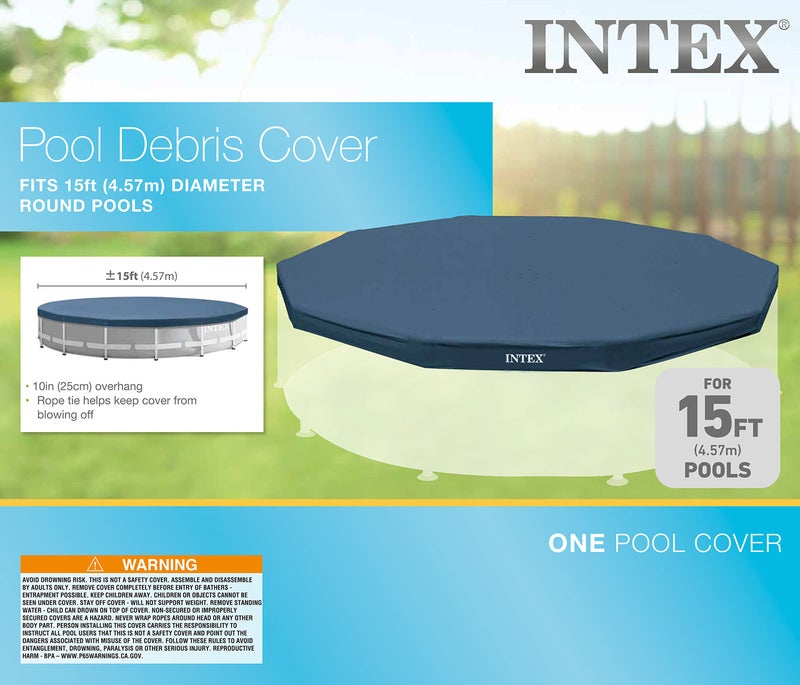 INTEX 28032E Pool Cover: for 15ft Round Metal Frame Pools â€“ Includes Rope Tie â€“ Drain Holes â€“ 10in Overhang â€“ Snug Fit - Image 3