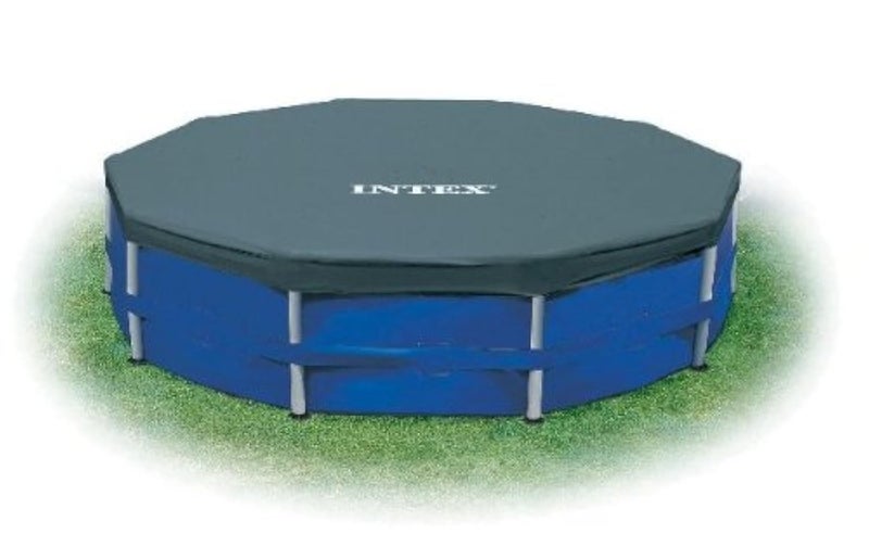 INTEX 28032E Pool Cover: for 15ft Round Metal Frame Pools â€“ Includes Rope Tie â€“ Drain Holes â€“ 10in Overhang â€“ Snug Fit - Image 1