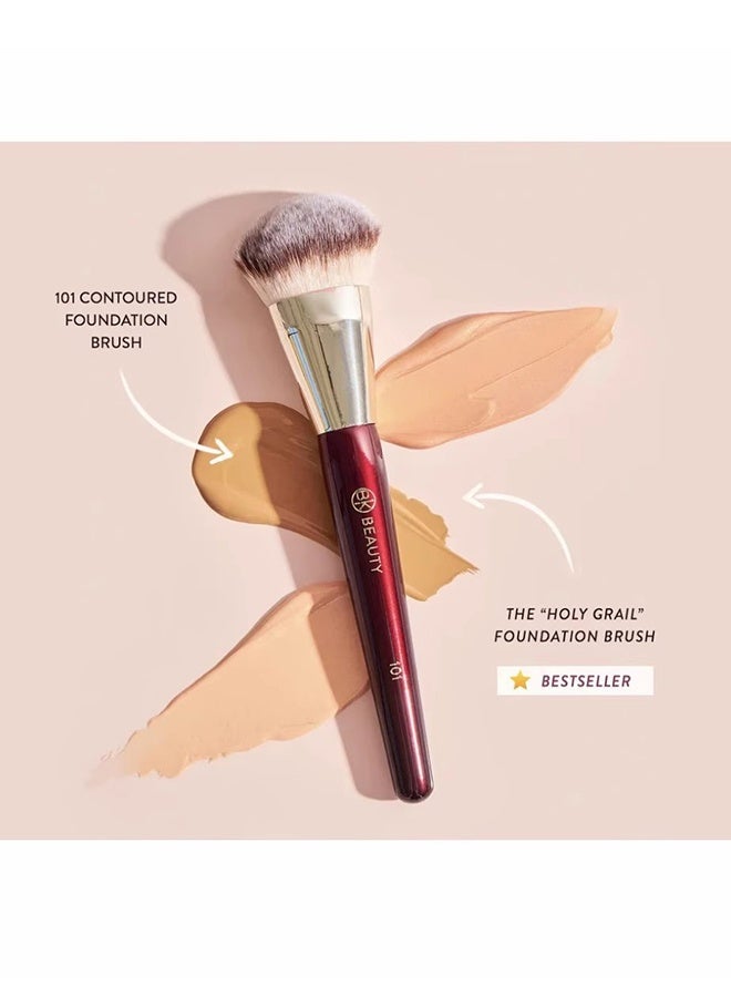 بي كيه بيوتي فرش - فرشاة أساس كونتورية 101 - فرش مكياج الأساس - فرشاة للوجه للفاونديشن السائل أو الكريمي - Image 4