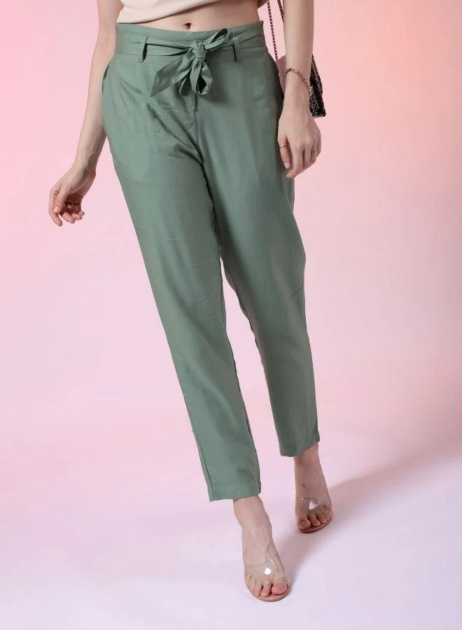 Women Tapered Solid High-Rise Pants