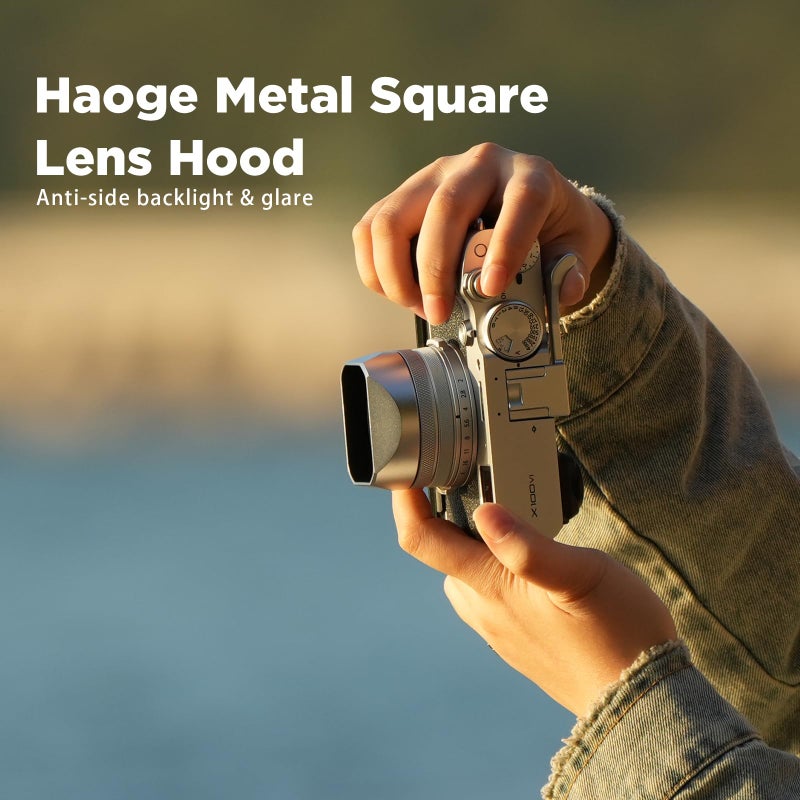 Haoge Square Metal Lens Hood for Fuji X100VI Fujifilm FinePix X100V X100F X100 X100S X100T X70 Camera Accessories Silver with Cap and 49mm Adapter Ring Kit - Image 2