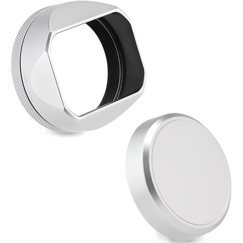 Haoge Square Metal Lens Hood for Fuji X100VI Fujifilm FinePix X100V X100F X100 X100S X100T X70 Camera Accessories Silver with Cap and 49mm Adapter Ring Kit - Image 1