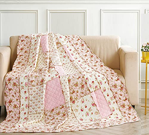 Cozyholy غطاء سرير كوزي هولي الأصلي 100% قطن بتصميم باتش وورك بحجم توأم باللون الوردي مع زهور، غطاء سرير عكسي بتصميم عتيق أنيق، بطانية مخيطة للسرير، غطاء للكنبة أو الأريكة - Image 4