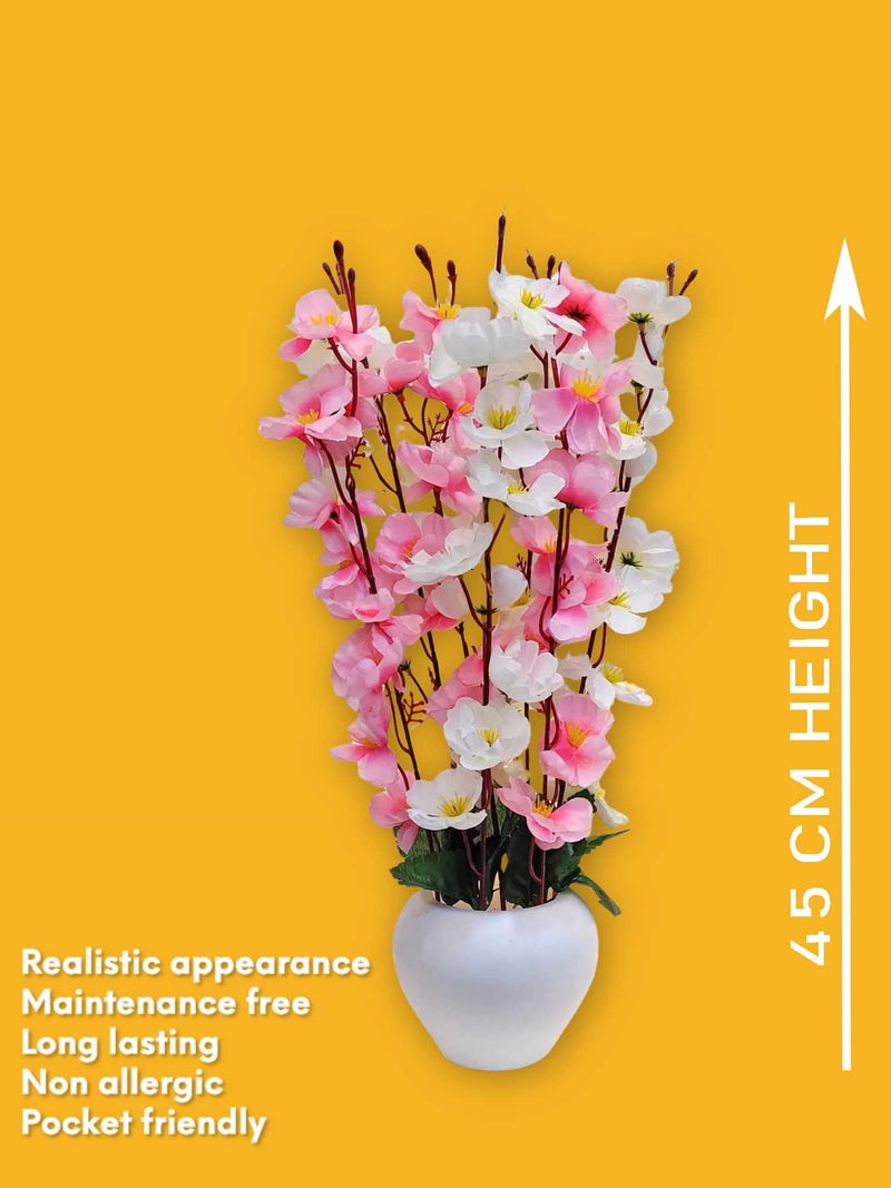 ARTSY® Artificial Flowers with Pot for Home Decoration, Ideal for Office Decor, Gifts, Craft, Artificial Plants with Pot, Pink White, Combo, 1 Piece, 45 cm Height | - Image 4