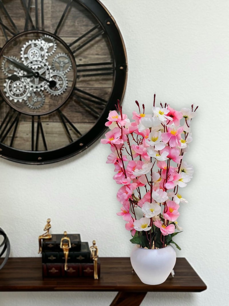 ARTSY® Artificial Flowers with Pot for Home Decoration, Ideal for Office Decor, Gifts, Craft, Artificial Plants with Pot, Pink White, Combo, 1 Piece, 45 cm Height | - Image 3