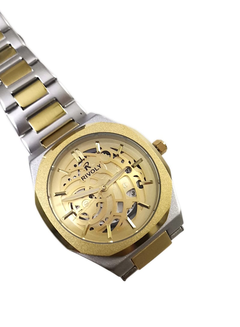 ريفولي ساعة يد للرجال من الستانلس ستيل بعرض انالوج وحركة كوارتز وعرض التاريخ، سهلة القراءة بتصميم عصري مقاوم للماء، ساعة يد كلاسيكية فاخرة بواجهة كبيرة - Image 2