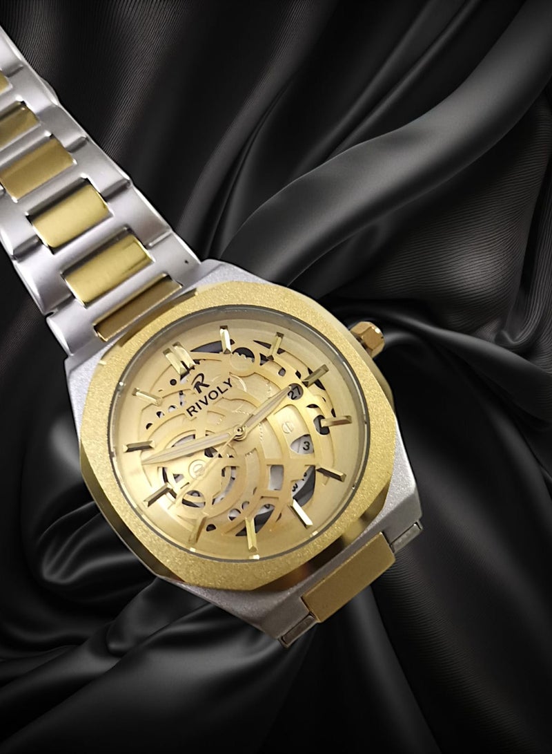ريفولي ساعة يد للرجال من الستانلس ستيل بعرض انالوج وحركة كوارتز وعرض التاريخ، سهلة القراءة بتصميم عصري مقاوم للماء، ساعة يد كلاسيكية فاخرة بواجهة كبيرة - Image 4