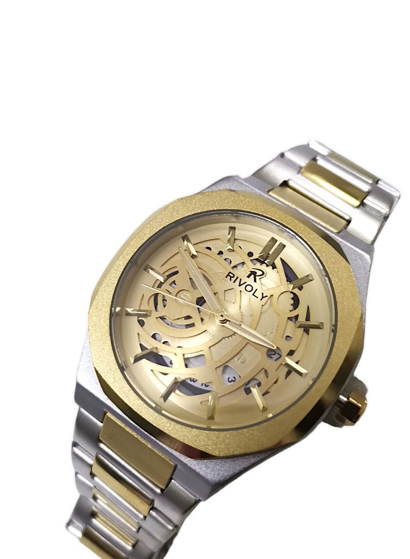 ريفولي ساعة يد للرجال من الستانلس ستيل بعرض انالوج وحركة كوارتز وعرض التاريخ، سهلة القراءة بتصميم عصري مقاوم للماء، ساعة يد كلاسيكية فاخرة بواجهة كبيرة - Image 3