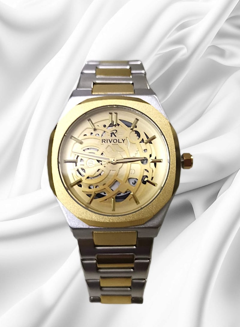 ريفولي ساعة يد للرجال من الستانلس ستيل بعرض انالوج وحركة كوارتز وعرض التاريخ، سهلة القراءة بتصميم عصري مقاوم للماء، ساعة يد كلاسيكية فاخرة بواجهة كبيرة - Image 5