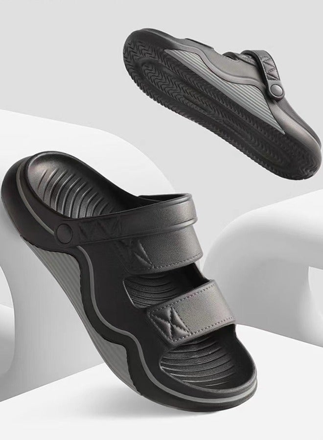 صنادل رجالية بنعل سميك ونعال قابلة للتعديل ومشبك مزدوج وصنادل سحابية فائقة التوسيد وغير قابلة للانزلاق للاستخدام المزدوج والمشي والقيادة والنعال الشاطئية غير الرسمية (مقاس 44-45)
