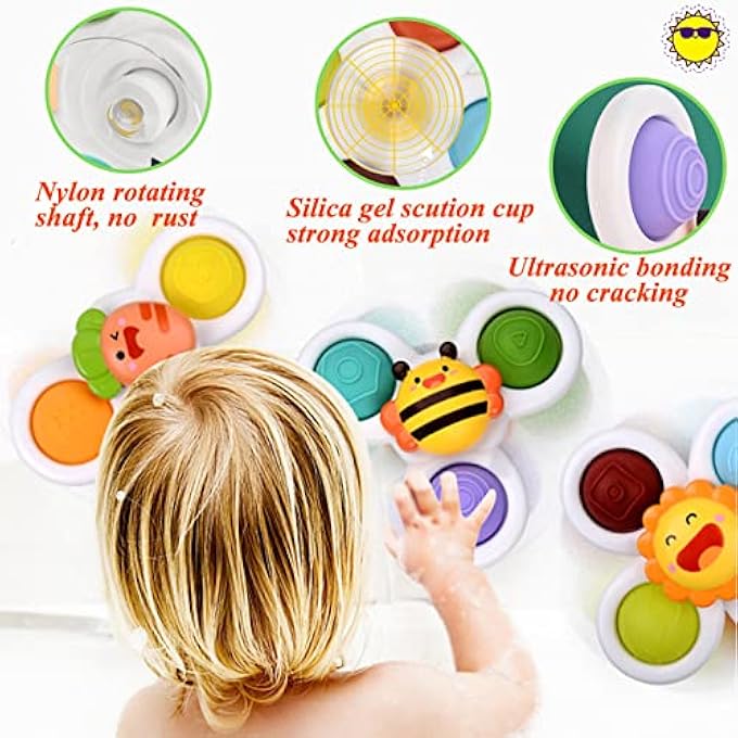 3PCS BATH TOYS FOR TODDLERS 1 3 FIDGET TOYS BABY SENSORY TOYS SUCTION CUP SPINNERS SPINNING HIGH CHAIR WINDOW TOYS - Image 4