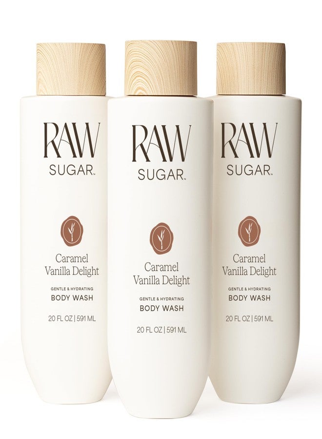 RAW SUGAR Caramel Vanilla Delight Gentle & Hydrating Body Wash, 20 Fl Oz (Pack of 3), Moisturizing & Indulgent Bath & Shower Gel, Vegan, Formulated without SLS/SLES & Parabens - Image 1
