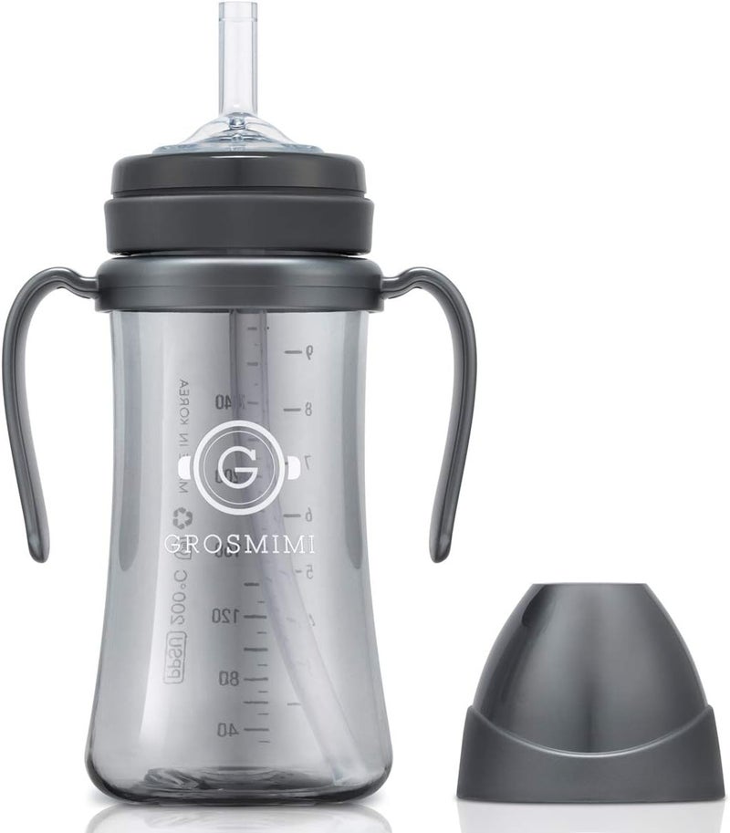 GROSMIMI Spill Proof no Spill Magic Sippy Cup with Straw with Handle for Baby and Toddlers, Customizable, PPSU, BPA Free 10 oz (Charcoal) - Image 1