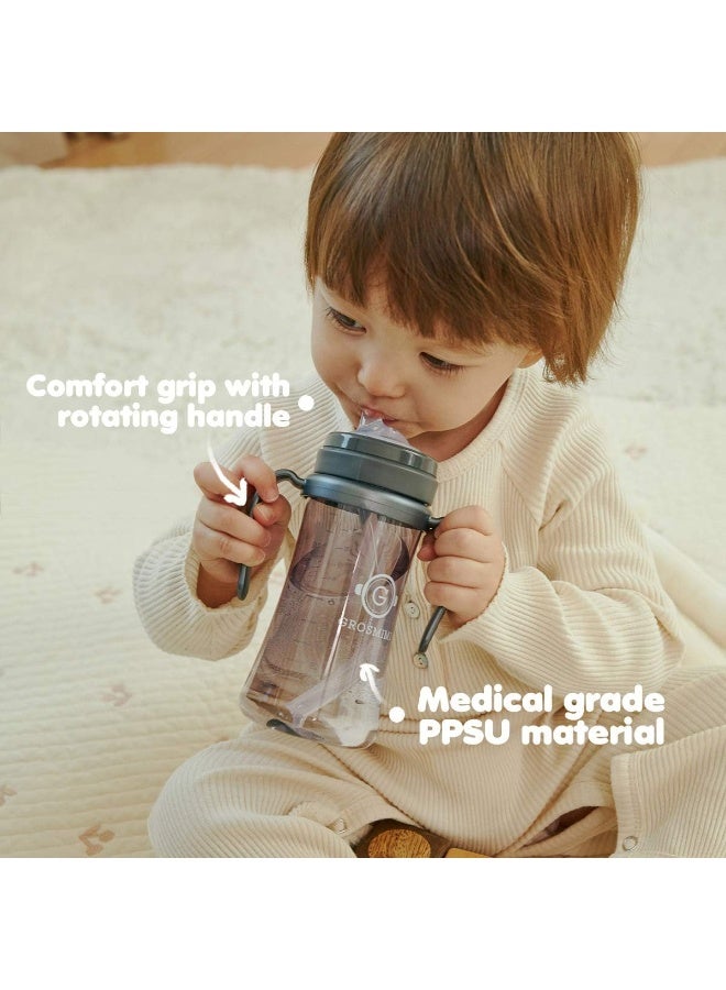 GROSMIMI Spill Proof no Spill Magic Sippy Cup with Straw with Handle for Baby and Toddlers, Customizable, PPSU, BPA Free 10 oz (Charcoal) - Image 4