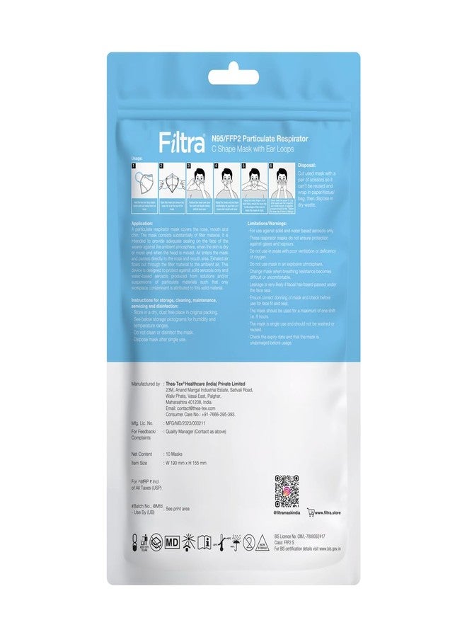 Filtra® N95 Mask with Ear Loops | Black | FFP2 Mask | BIS Certified | 5 Layer & Thick Ear Loops | High Filtration | Enhanced Courier Packing | Zip Lock Travel Pouch of 10 Masks - Image 3