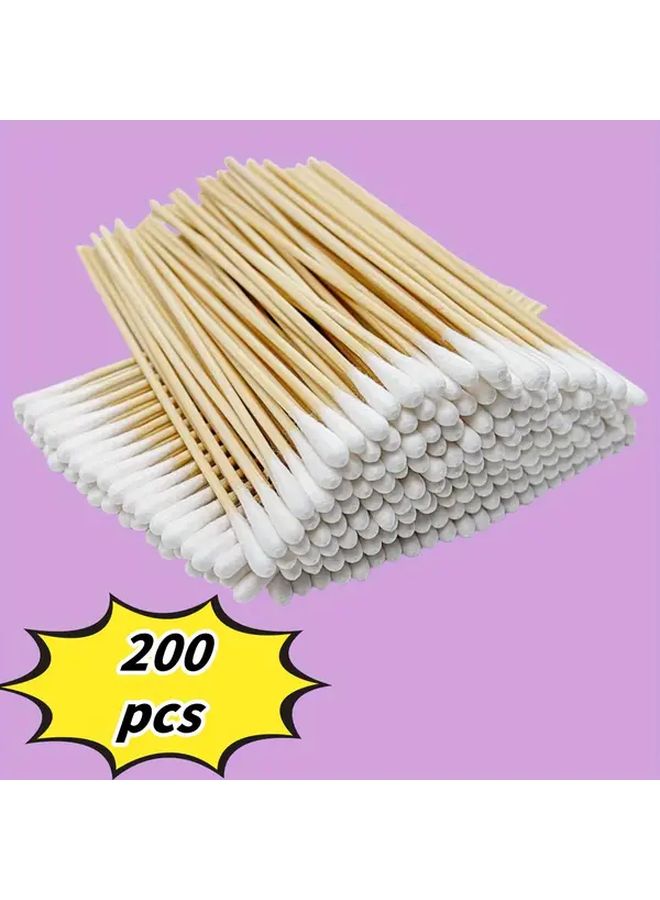 200pcs 6 Inch Disposable Round Head Swabs For Makeup Gap Cleaning And Water Absorption - Image 1
