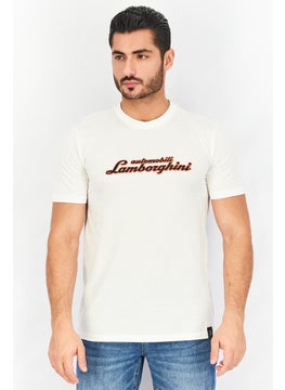 LAMBORGHINI Men Crew Neck Short Sleeve Brand Logo T-Shirt, White  - Image 1