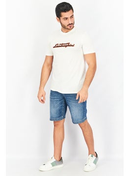 LAMBORGHINI Men Crew Neck Short Sleeve Brand Logo T-Shirt, White  - Image 4