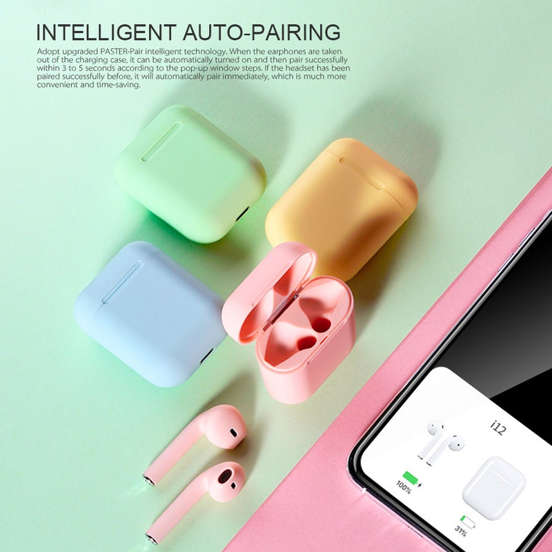 inPods 12 True Wireless Earphones Frosted Macaroon Wireless BT Earphones BT 5.0 Smart TWS Headset Portable Sports TWS Wireless Headset with 300mAh Charging Case Touch-control Noise Reduction Compatible with Android / iOS Devices Blue - Image 4