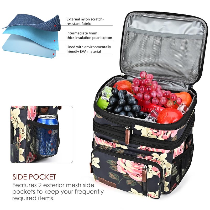MIYCOO Lunch Bag & Lunch Box for Women Men, Double Deck Leakproof Insulated Soft Large Adult Camping Cooler bag for Work, Beach, Picnic, Travel (Flower, 15L) - Image 3