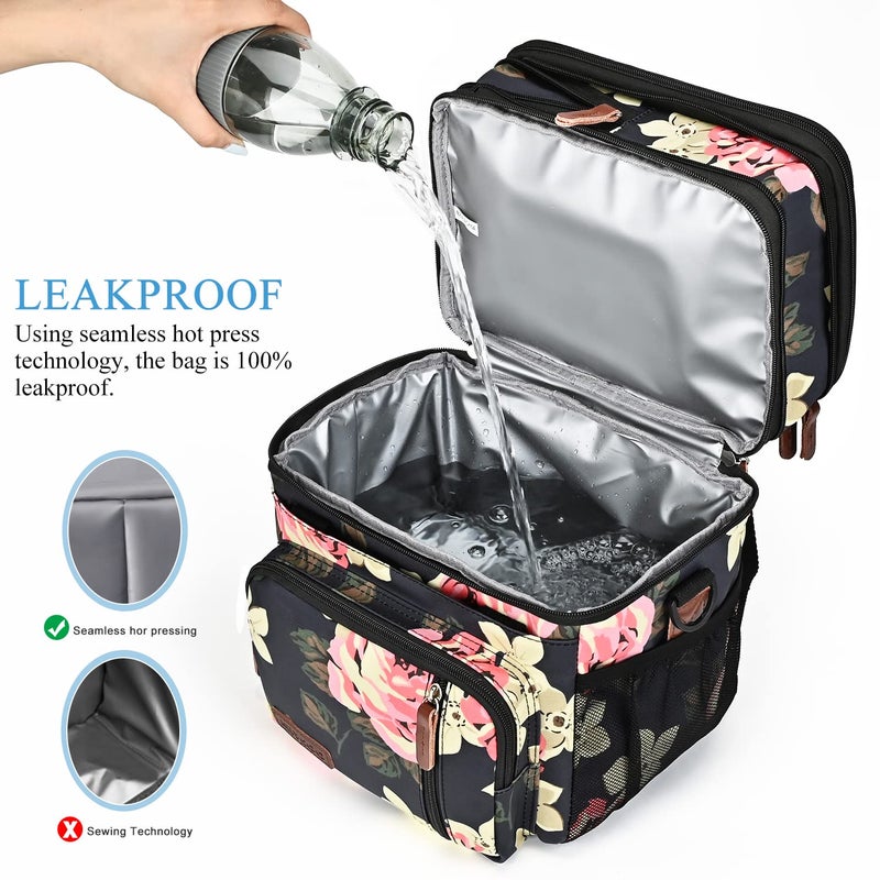 MIYCOO Lunch Bag & Lunch Box for Women Men, Double Deck Leakproof Insulated Soft Large Adult Camping Cooler bag for Work, Beach, Picnic, Travel (Flower, 15L) - Image 4