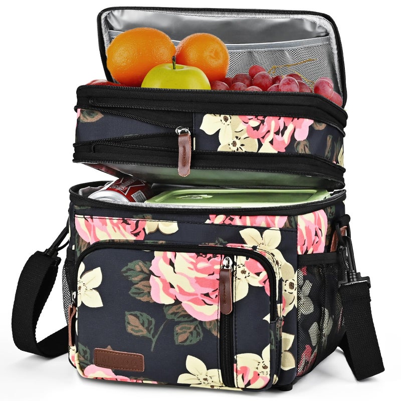MIYCOO Lunch Bag & Lunch Box for Women Men, Double Deck Leakproof Insulated Soft Large Adult Camping Cooler bag for Work, Beach, Picnic, Travel (Flower, 15L) - Image 1