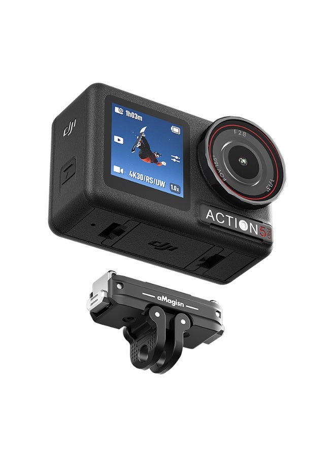 aMagisn قاعدة تثبيت مغناطيسية سريعة لكاميرا DJI Action 5 Pro / 4 / 3، تصميم معدني خفيف مع مغناطيس قوي، منفذ برغي 1/4 وشوكتين، مضاد للاهتزاز وصغير الحجم - Image 1
