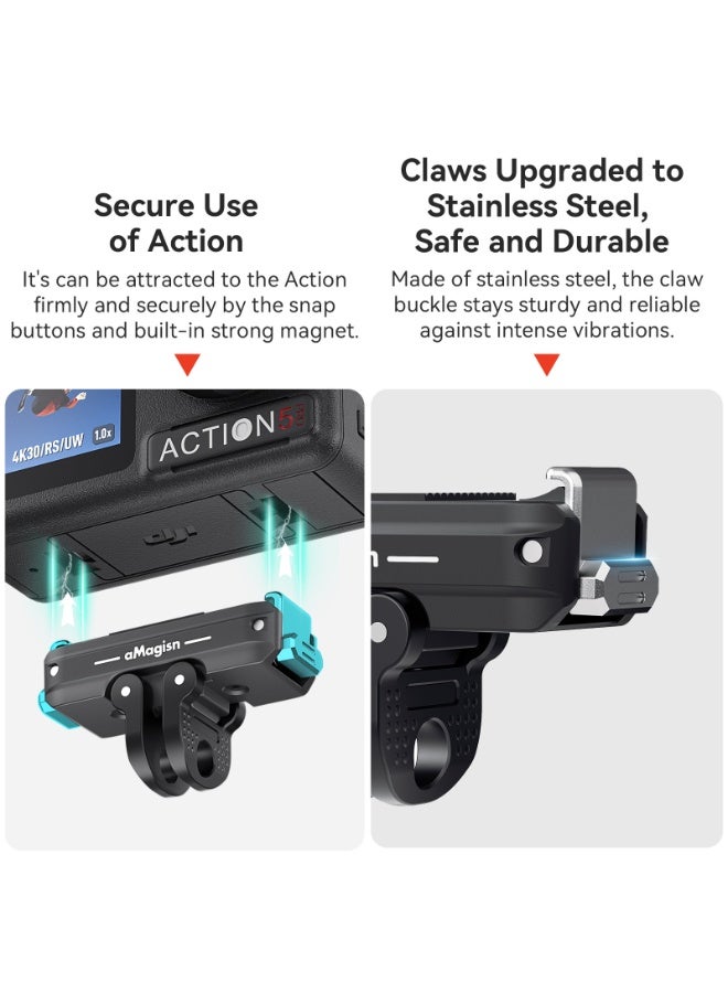 aMagisn قاعدة تثبيت مغناطيسية سريعة لكاميرا DJI Action 5 Pro / 4 / 3، تصميم معدني خفيف مع مغناطيس قوي، منفذ برغي 1/4 وشوكتين، مضاد للاهتزاز وصغير الحجم - Image 5