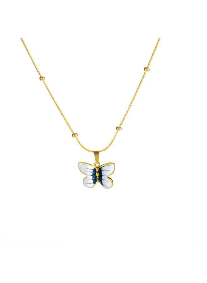 The Black Pearl Accessories Golden Stainless Steel With White Butterfly Pendant Necklace - Image 1