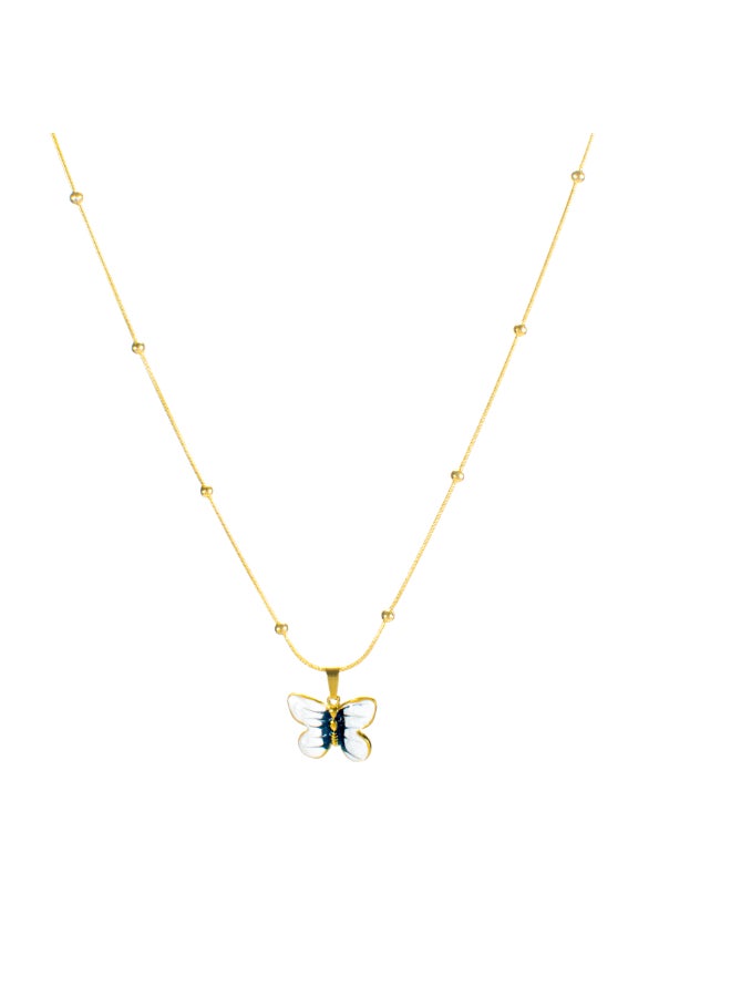 The Black Pearl Accessories Golden Stainless Steel With White Butterfly Pendant Necklace - Image 2
