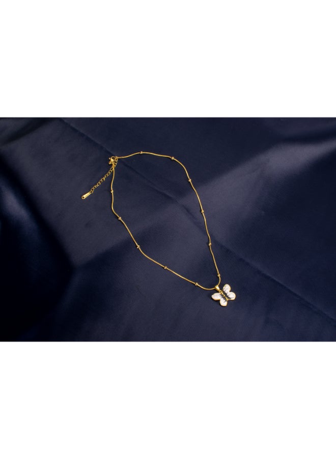 The Black Pearl Accessories Golden Stainless Steel With White Butterfly Pendant Necklace - Image 4