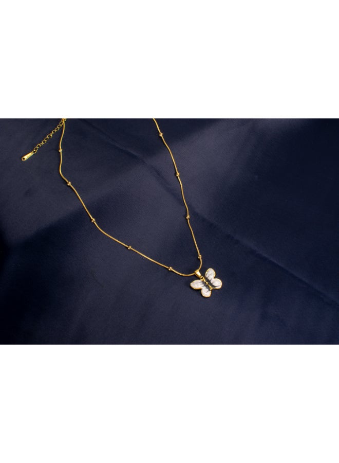 The Black Pearl Accessories Golden Stainless Steel With White Butterfly Pendant Necklace - Image 3