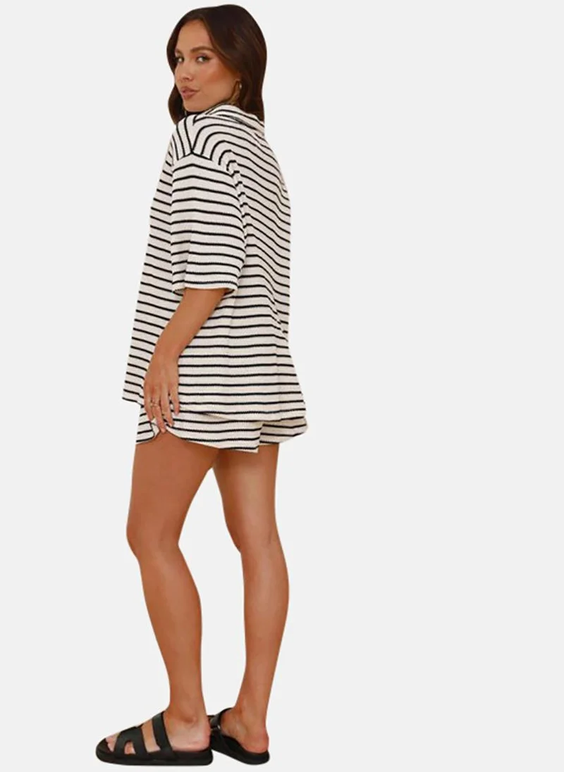 YUNIQEE Black Striped T-Shirt And Shorts