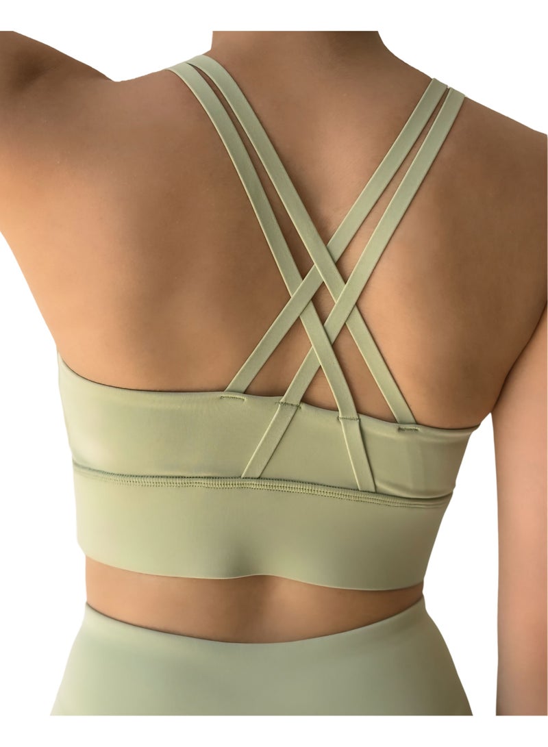 Texcraft Women's Sports Bra with Criss-Cross Back – High Elasticity & Breathable Workout Top-Green - Image 1